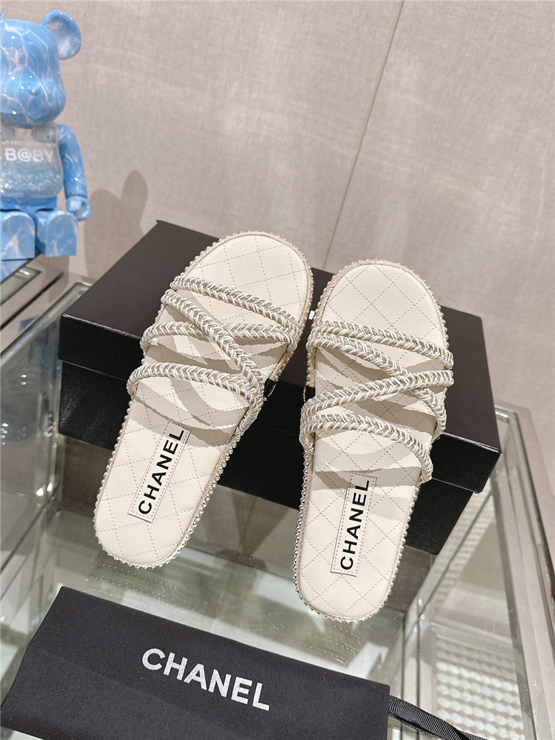 Chanel Cross Rope Platform Slippers
