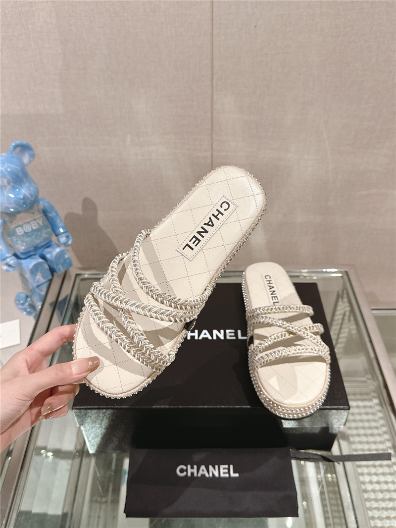 Chanel Cross Rope Platform Slippers