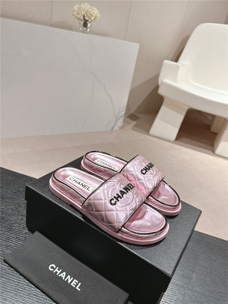 Ch**el lambskin quilted textured mules sandals purple