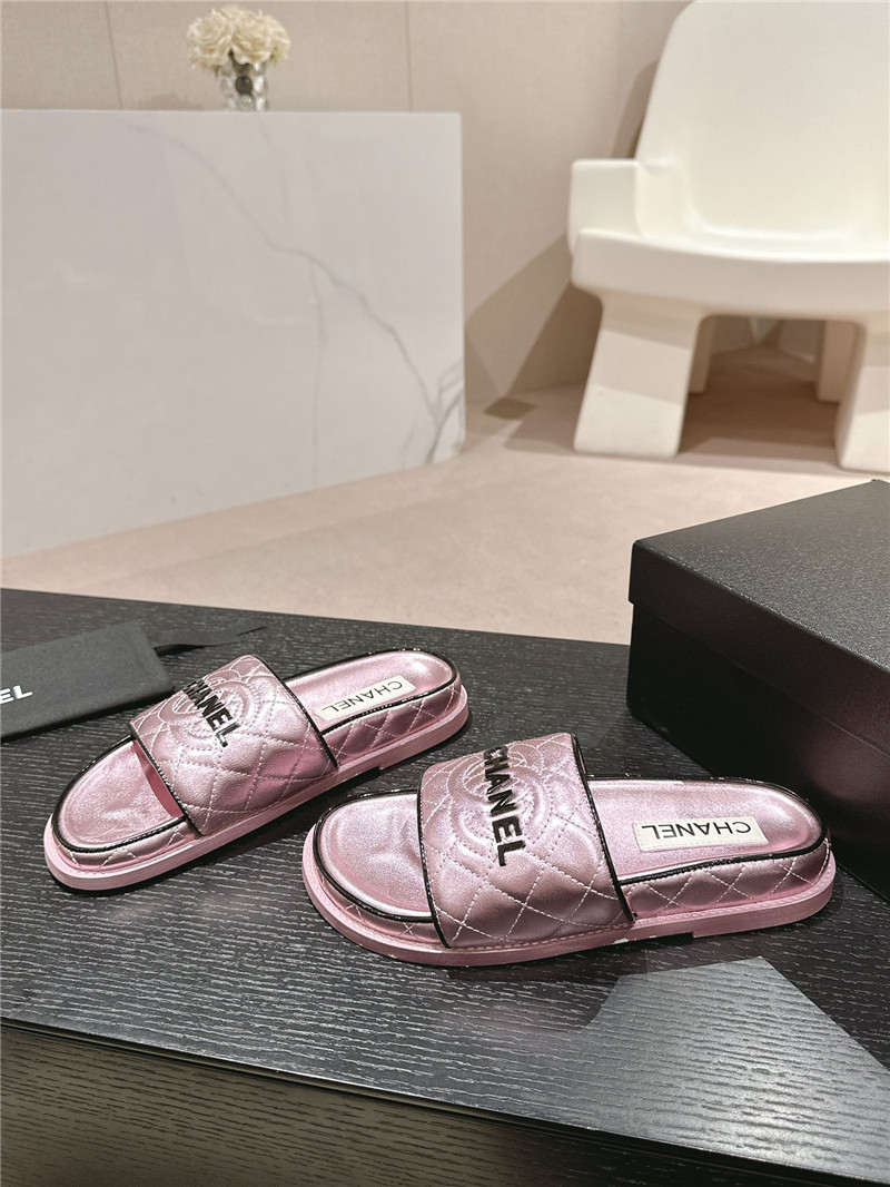 Chanel Lambskin Quilted Textured Mules Sandals Purple