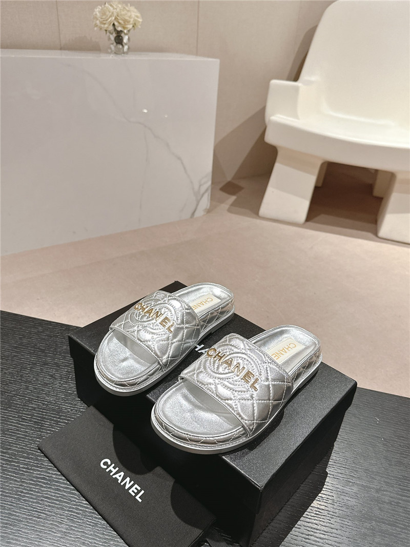 Ch**el silver quilted mules sandals