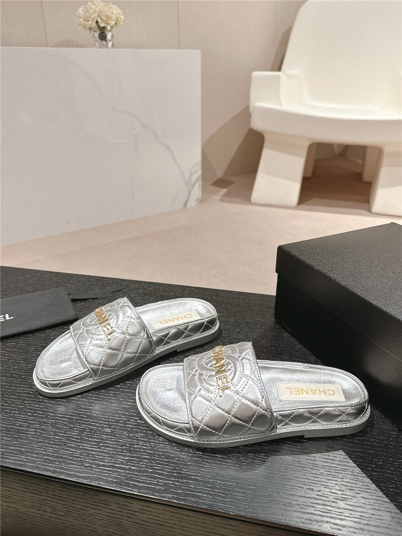 Ch**el silver quilted mules sandals