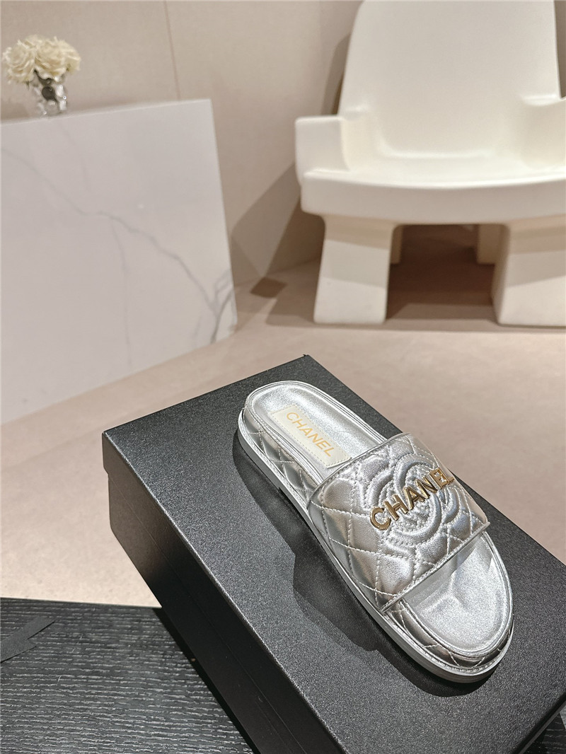 Ch**el silver quilted mules sandals