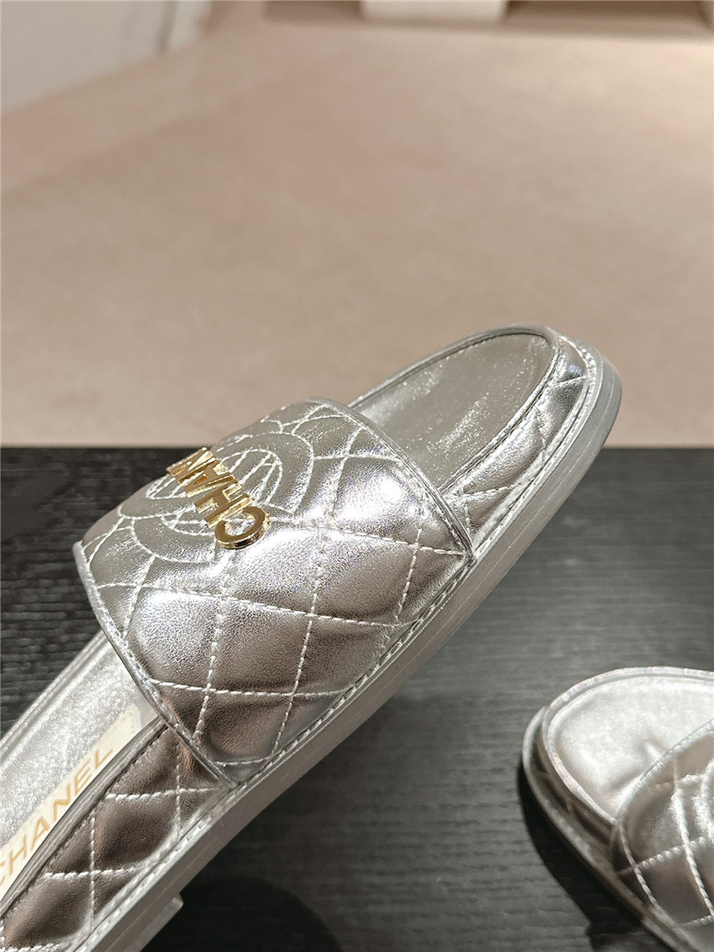 Ch**el silver quilted mules sandals