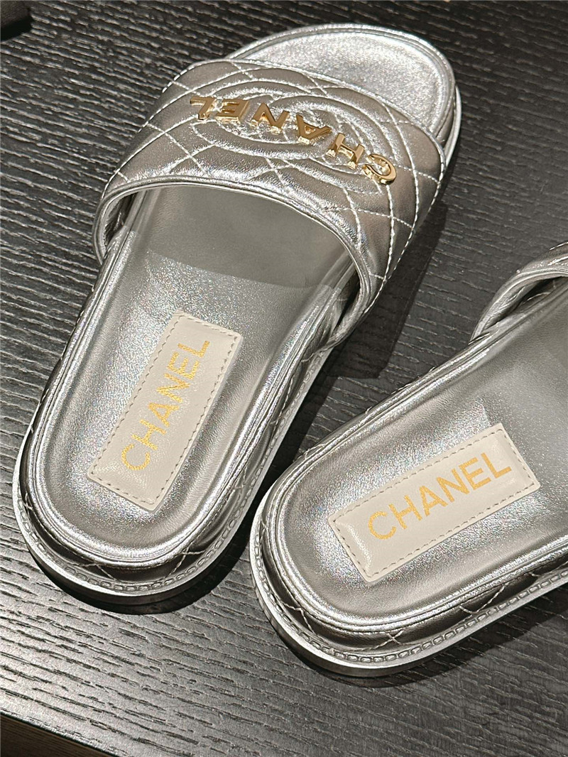 Ch**el silver quilted mules sandals