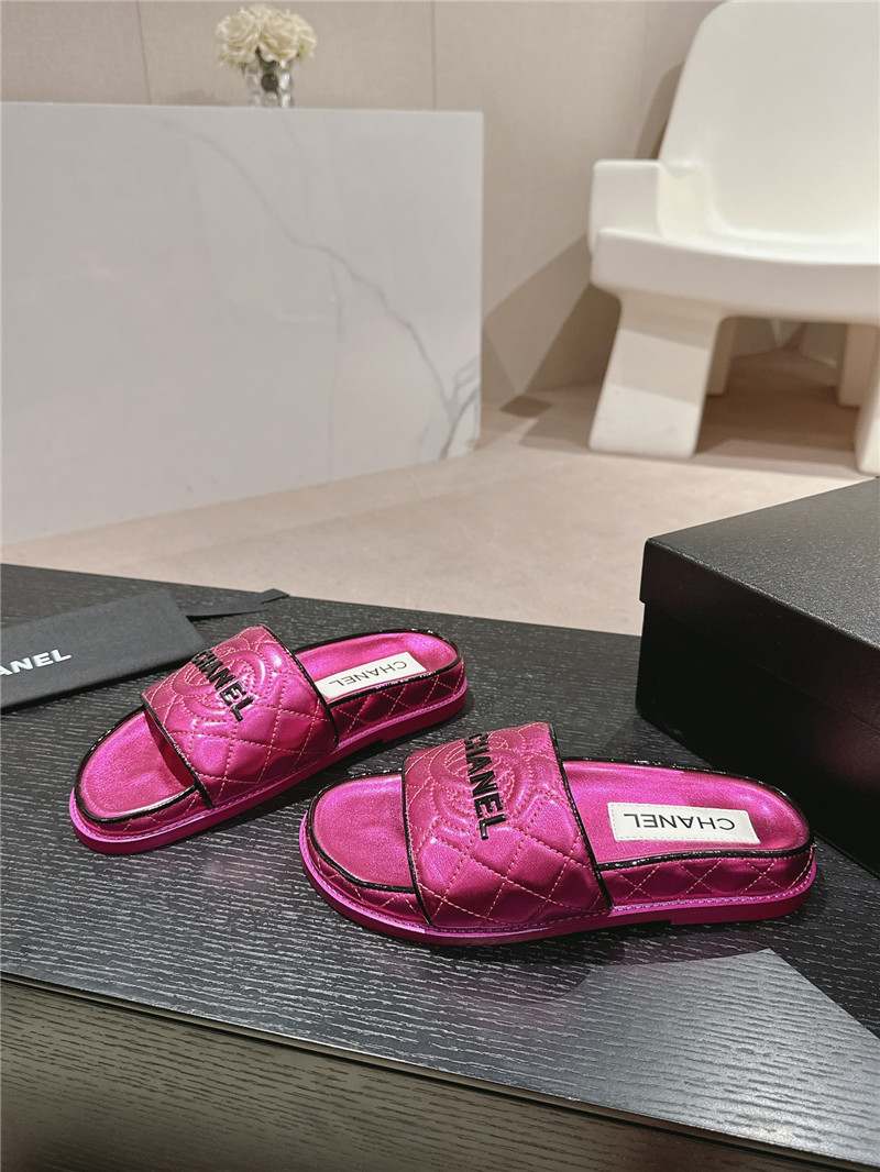 Chanel Fuchsia Quilted Mules Sandals
