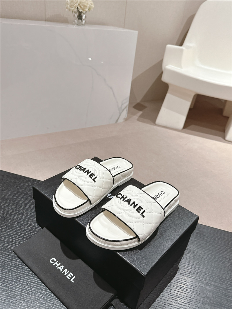 Ch**el lambskin quilted white mules