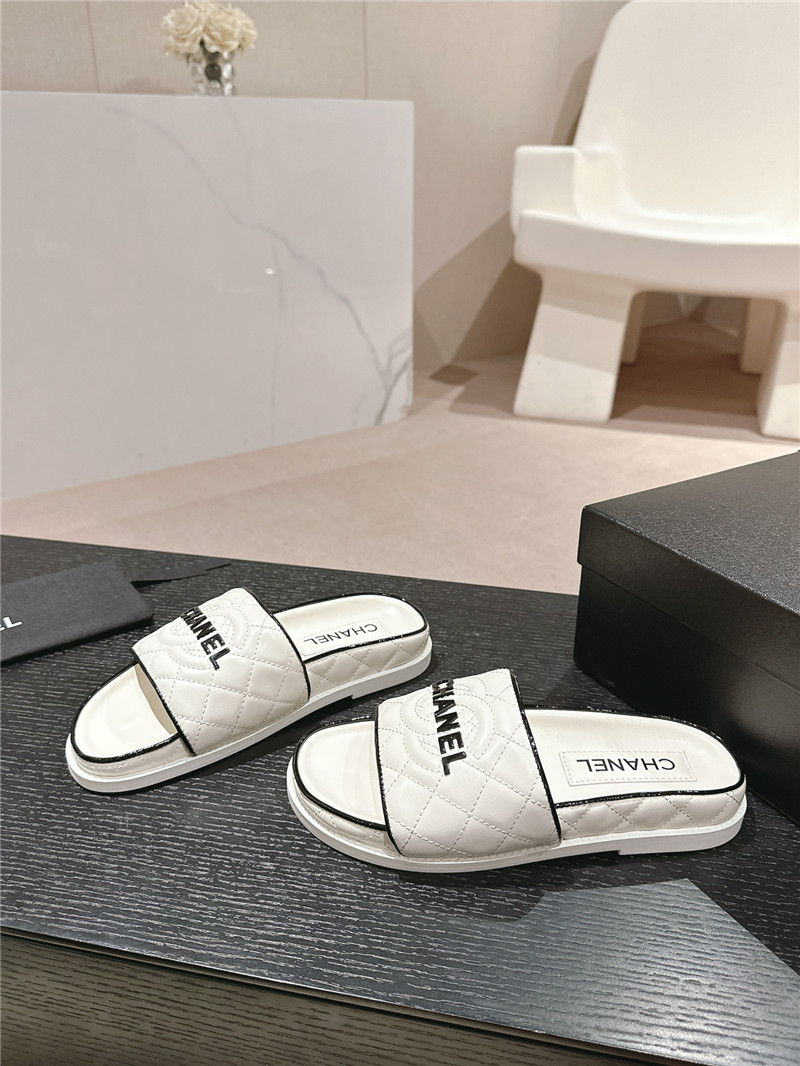 Chanel Lambskin Quilted White Mules