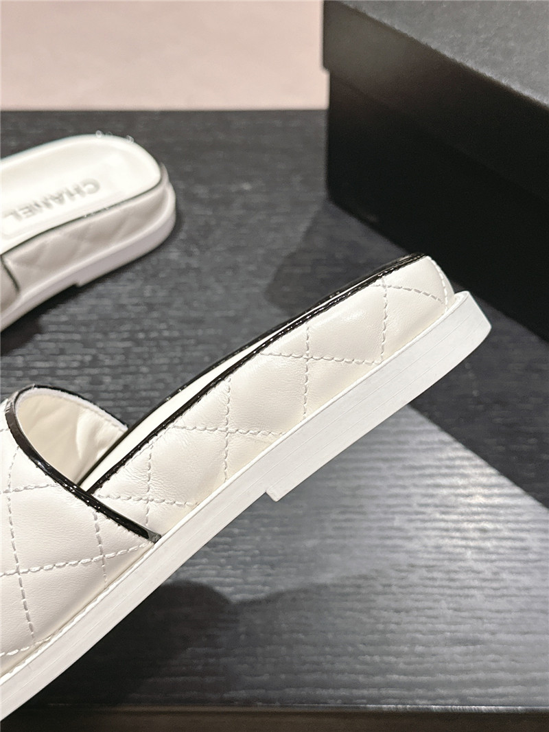 Ch**el lambskin quilted white mules