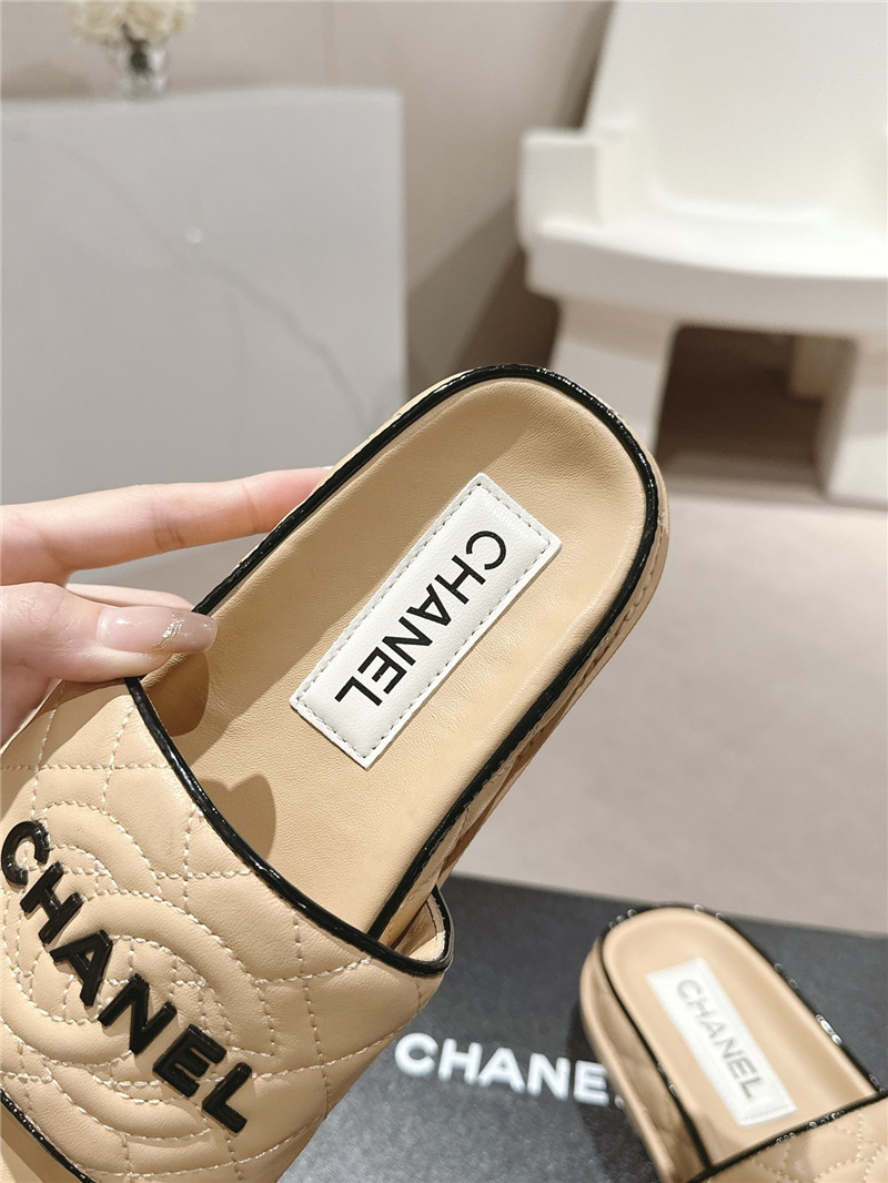 Ch**el lambskin quilted brown mules brown