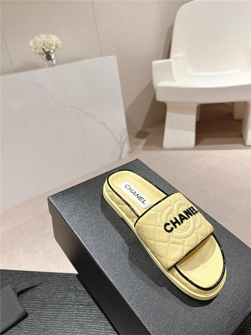 Ch**el lambskin quilted mules sandals yellow