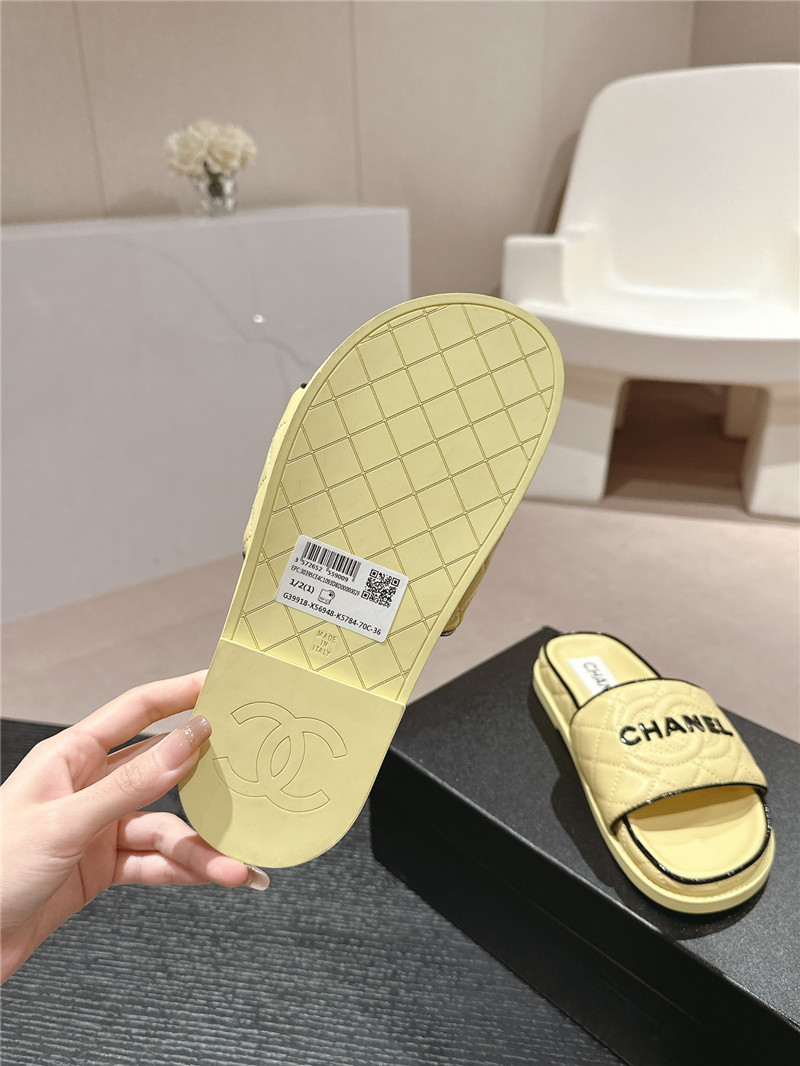 Ch**el lambskin quilted mules sandals yellow