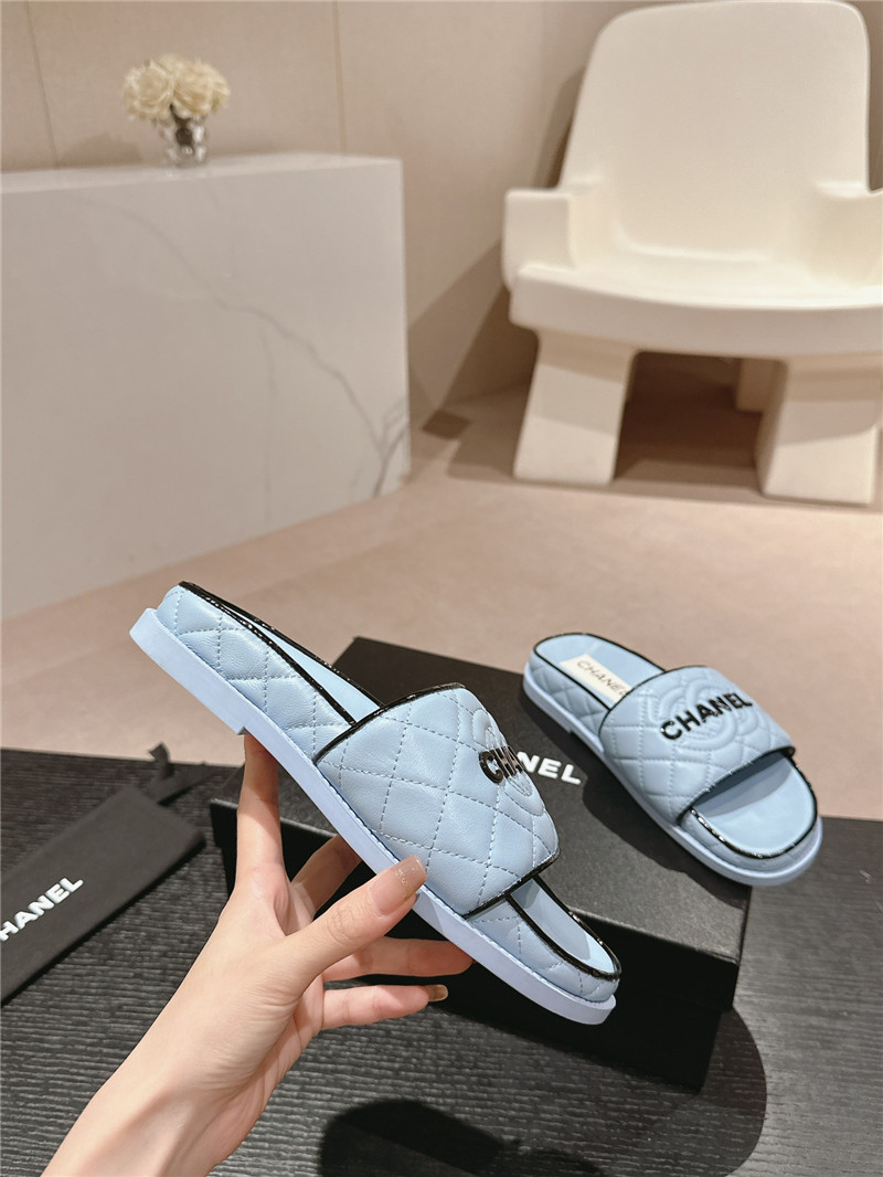 Ch**el lambskin quilted textured mules sandals