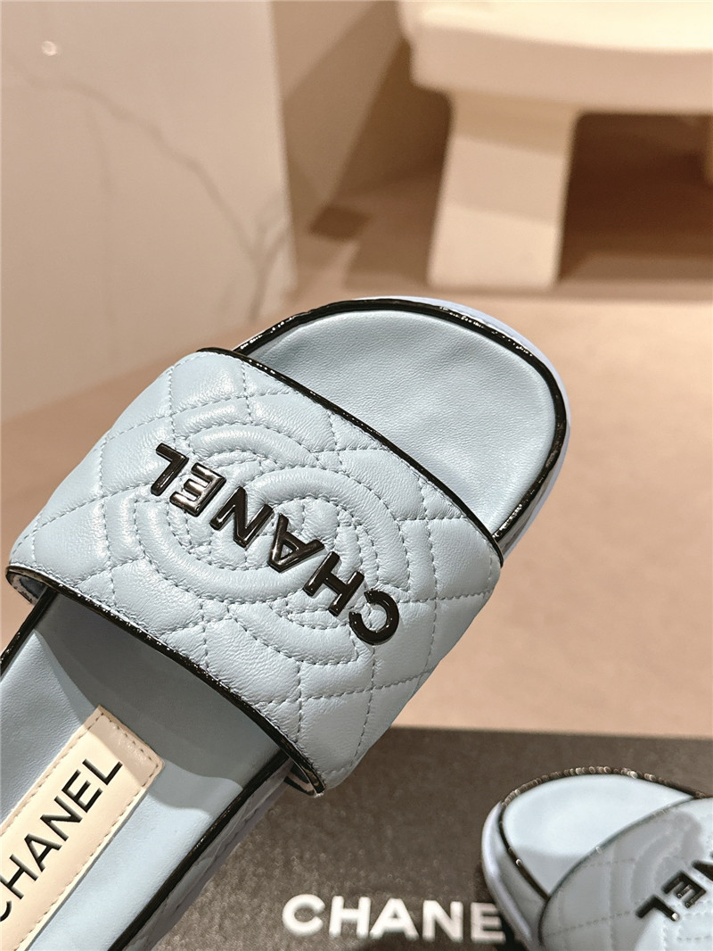 Ch**el lambskin quilted textured mules sandals