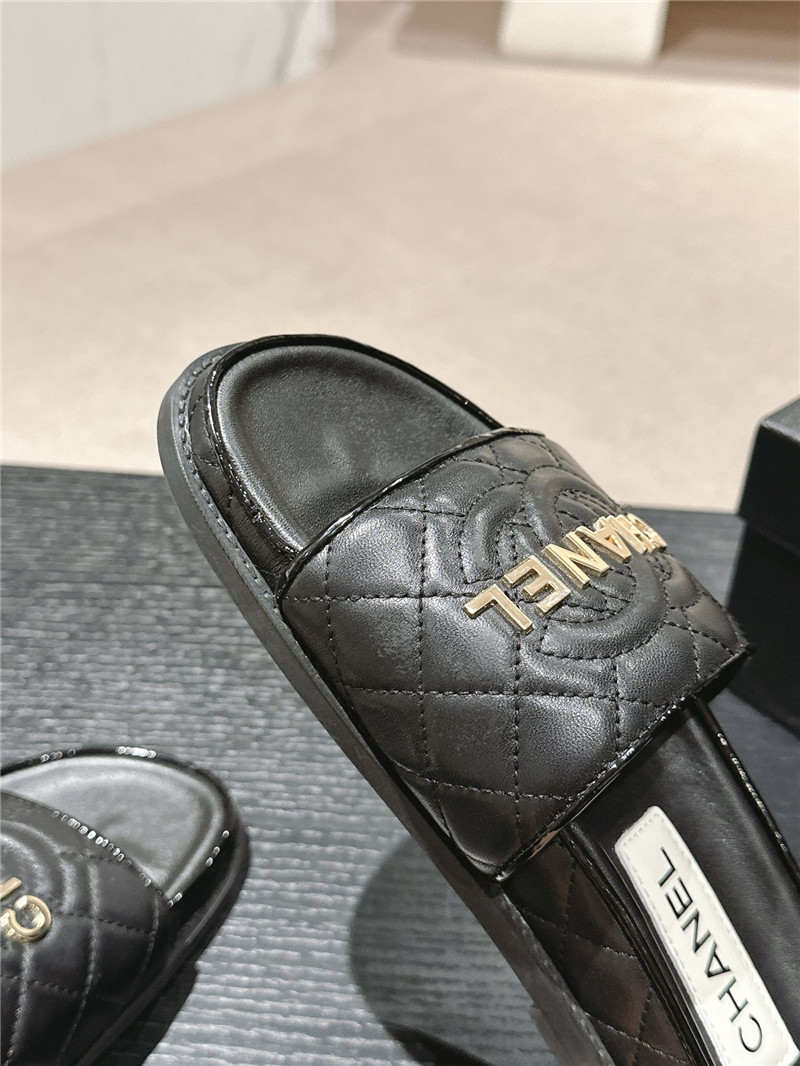 Ch**el lambskin quilted textured mules sandals