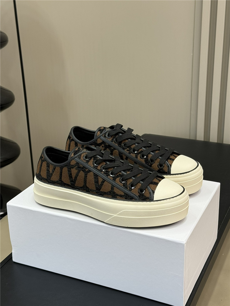 Valentino Brown Canvas Flat Sneakers