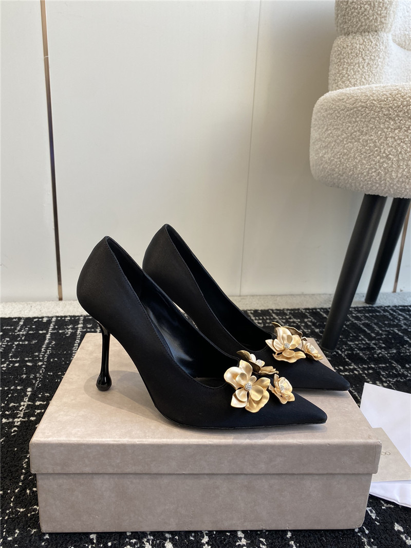 Jimmy Choo Ixia 95 Black Satin Pumps with Floral
