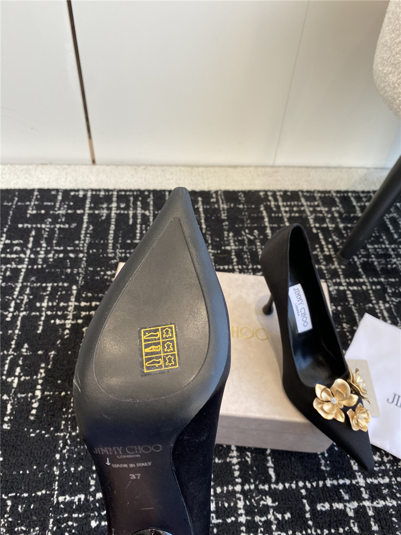 Jimmy Choo Ixia 95 Black Satin Pumps with Floral