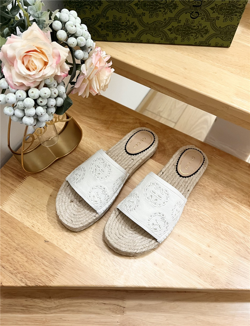 Gucci Interlocking G Espadrille Slides White