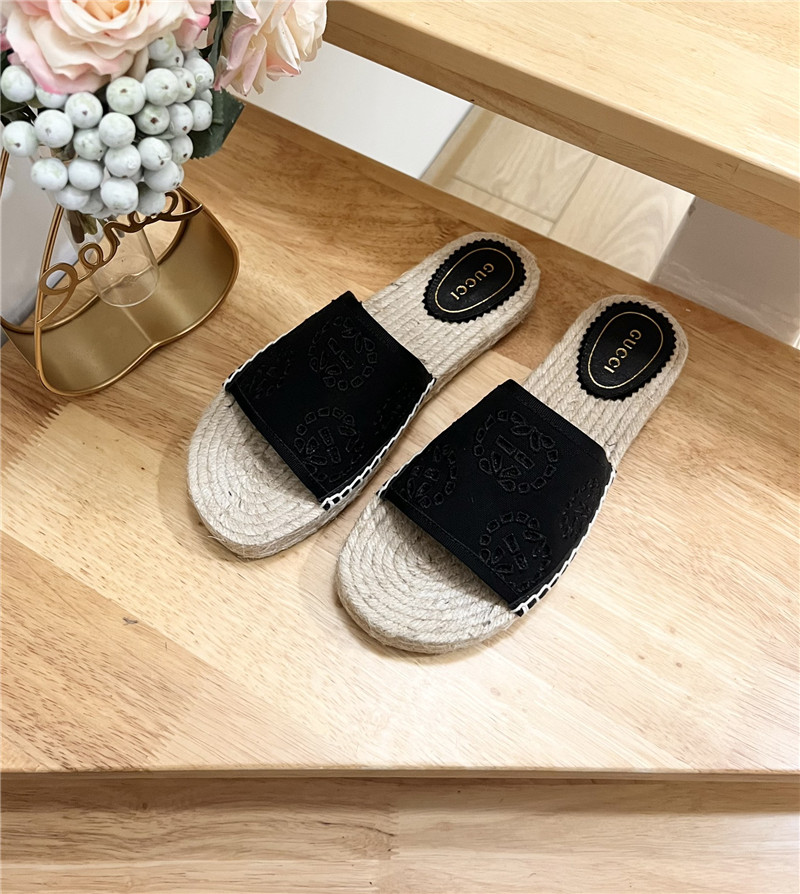 Gucci Interlocking G Espadrille Slides Black