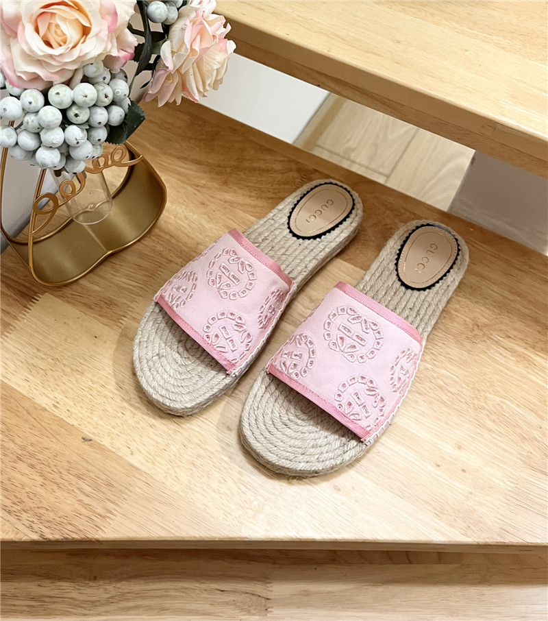 Gucci Interlocking G Espadrille Slides Pink