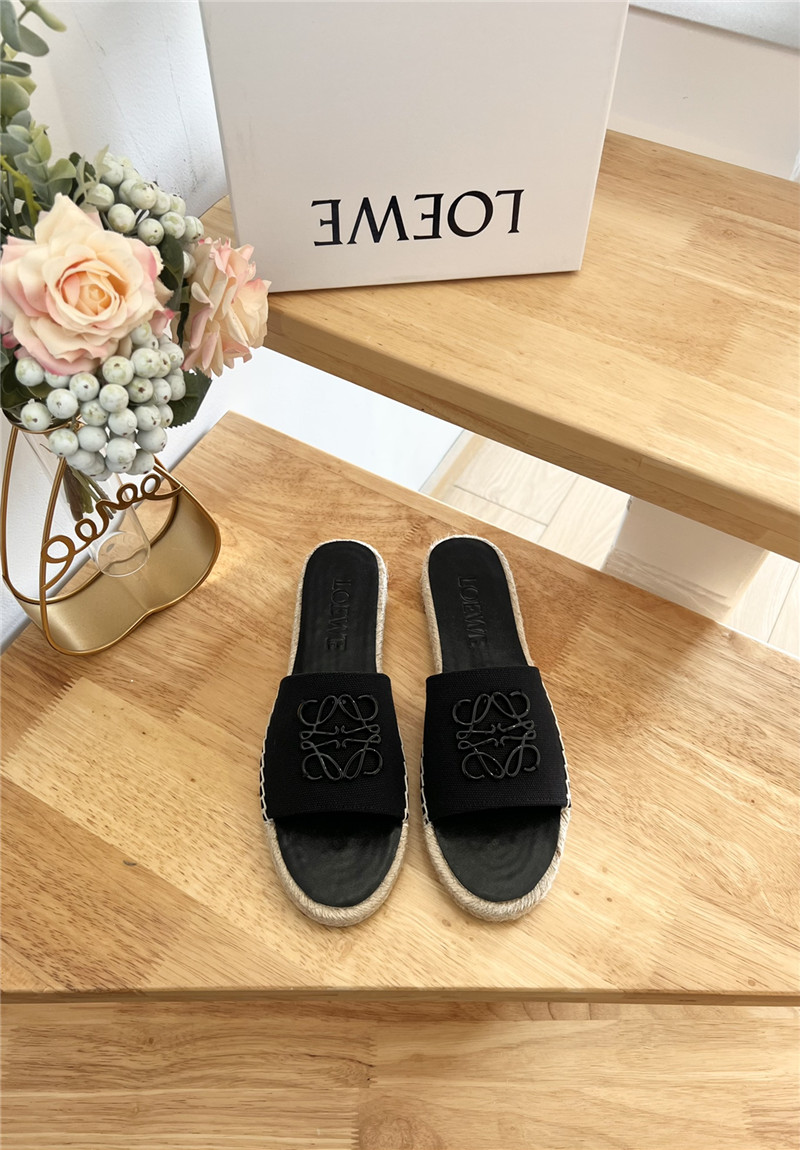 Loewe Espadrille Leather Slide Black