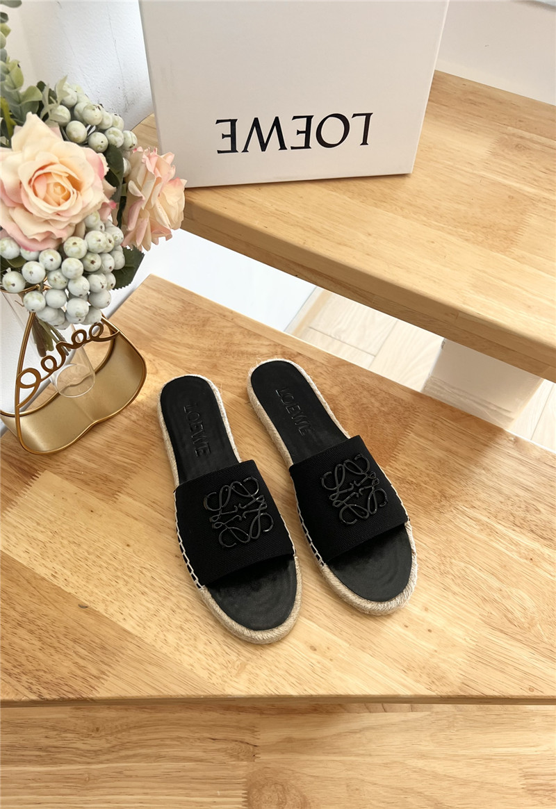 Loewe Espadrille Leather Slide Black
