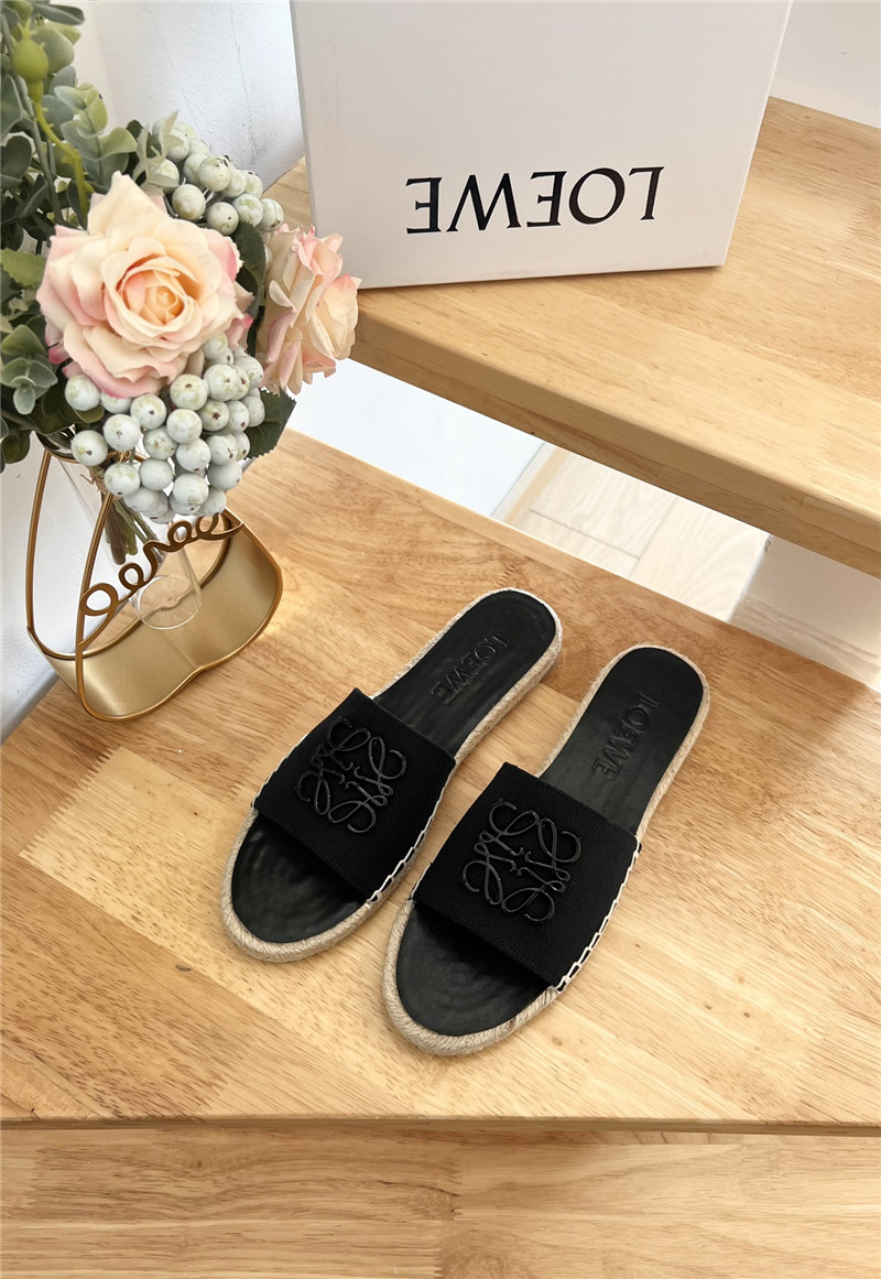 Loewe Espadrille Leather Slide Black