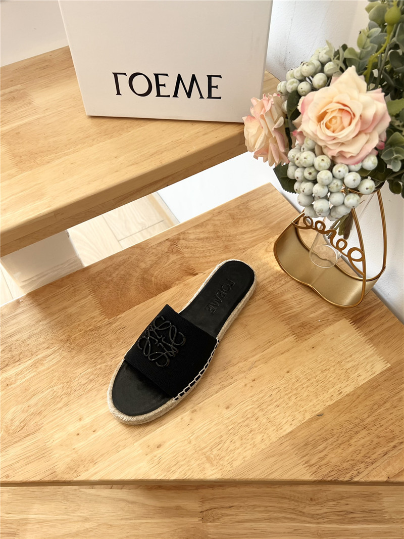 Loewe Espadrille Leather Slide Black