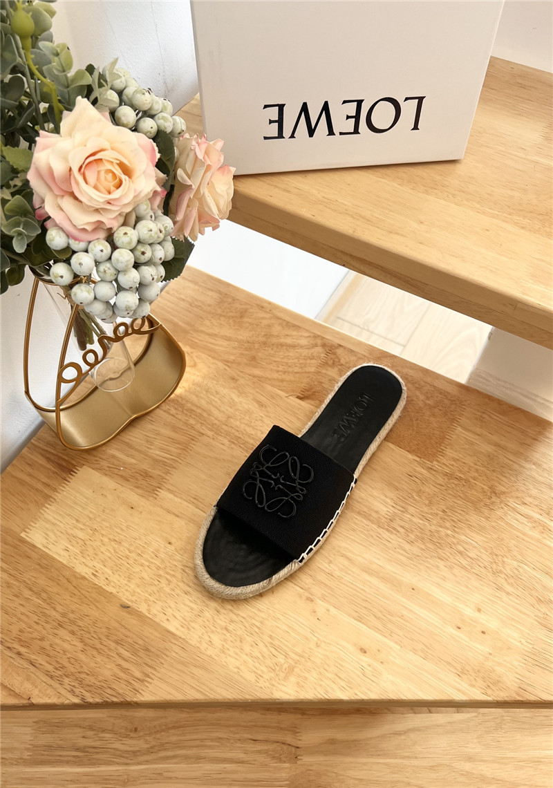 Loewe Espadrille Leather Slide Black