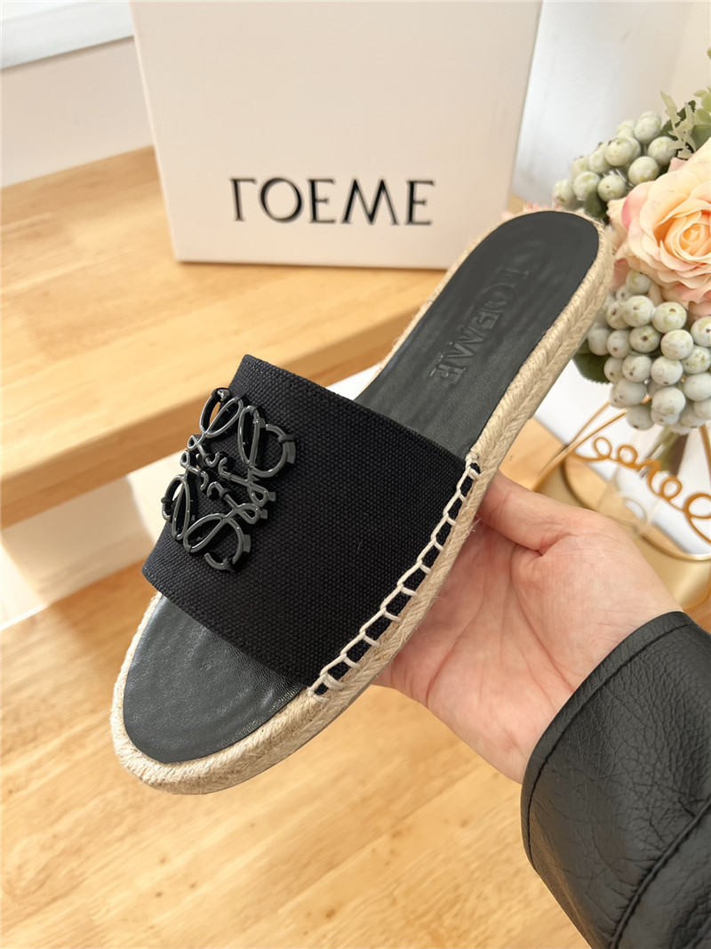 Loewe Espadrille Leather Slide Black