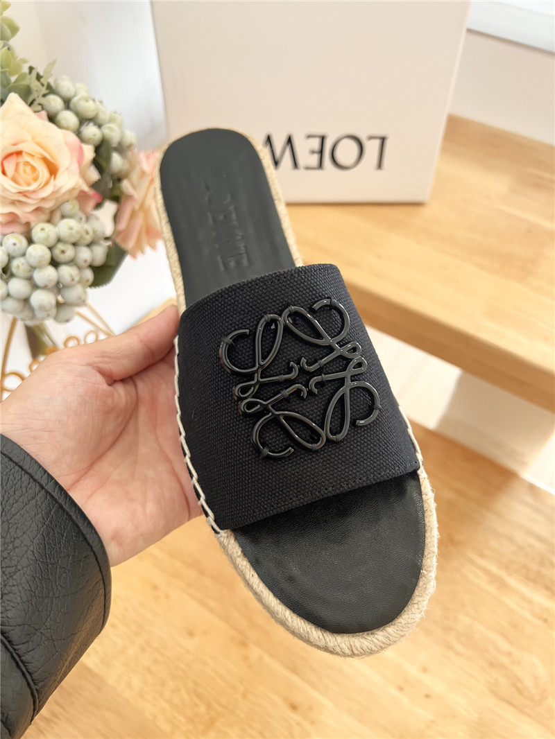 Loewe Espadrille Leather Slide Black