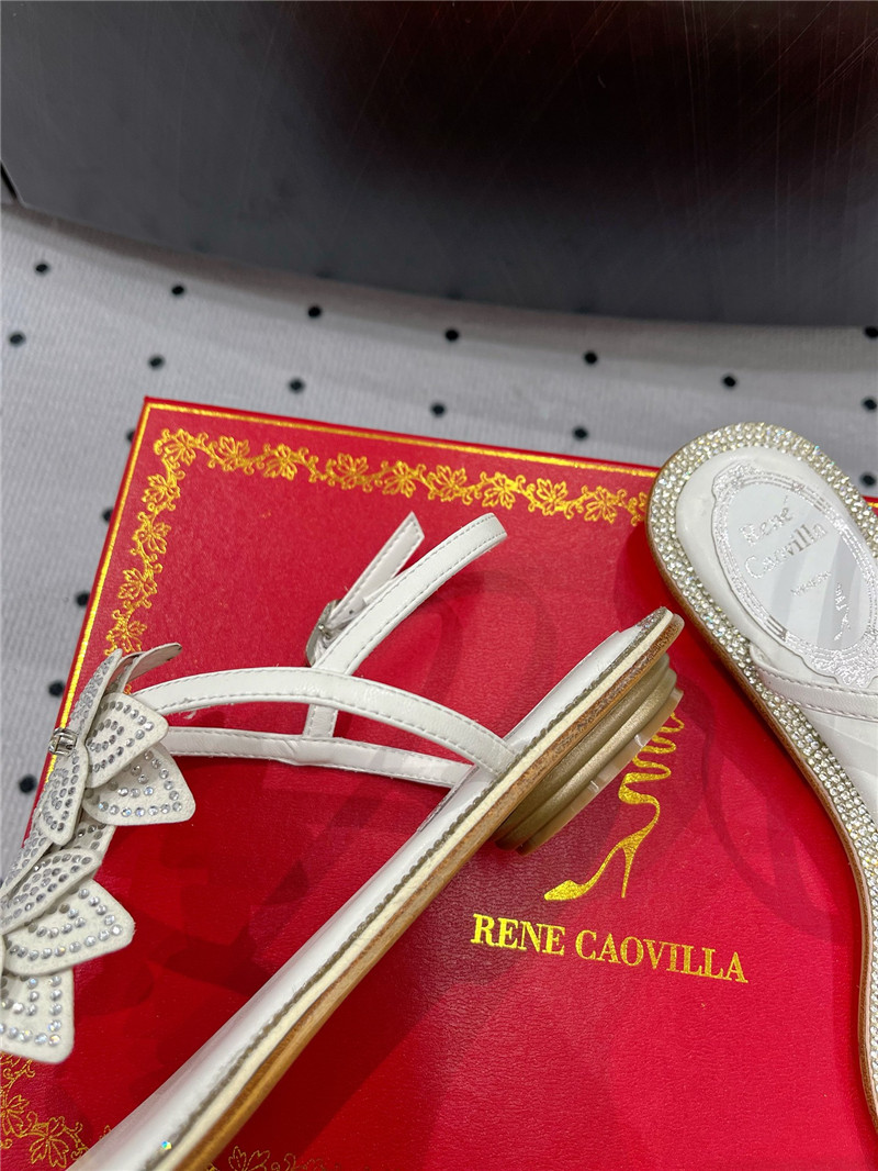 Rene Caovilla White Flat Flowers Sandals