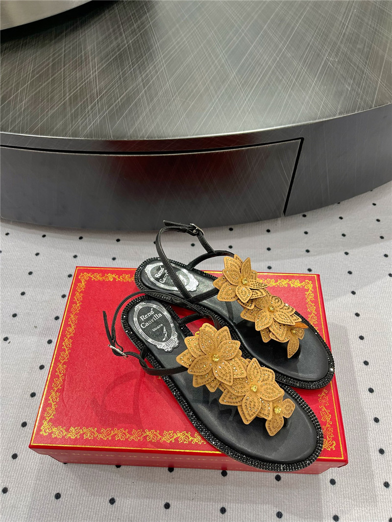 Rene Caovilla Flat Flowers Sandals