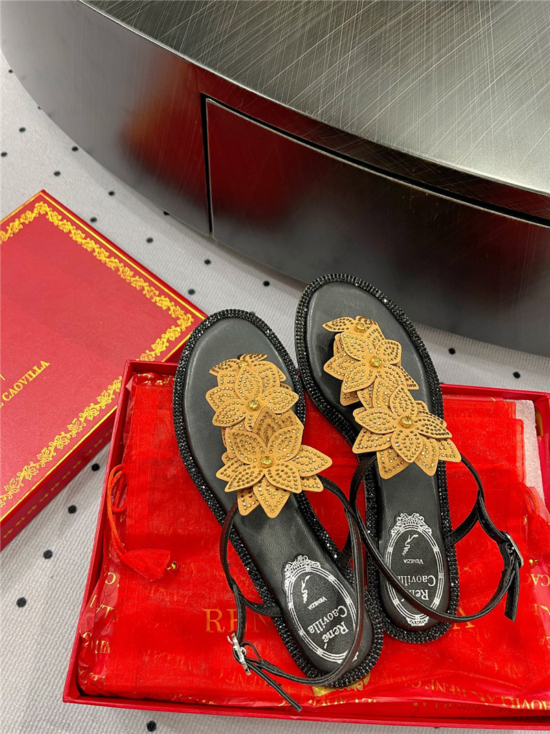 Rene Caovilla Flat Flowers Sandals