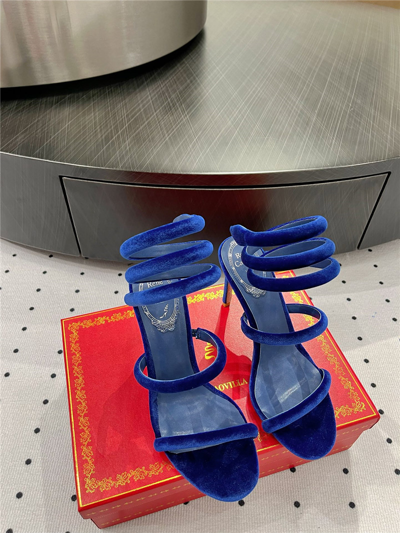 Rene Caovilla Cleo 80 Embellished Satin Sandals Blue