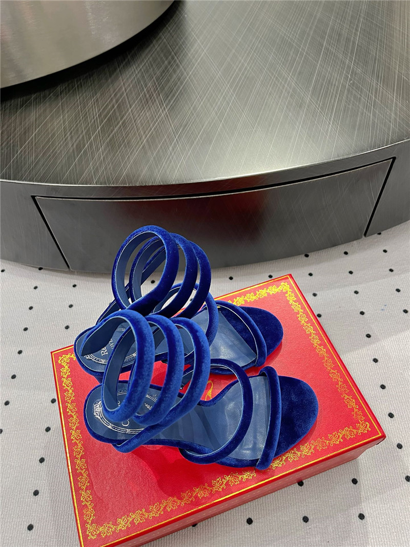 Rene Caovilla Cleo 80 Embellished Satin Sandals Blue