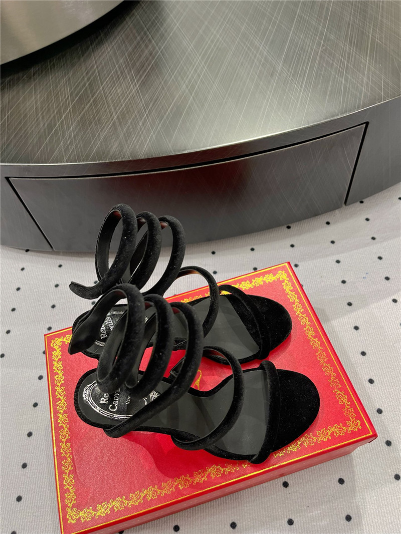 Rene Caovilla Cleo 80 Embellished Satin Sandals Black