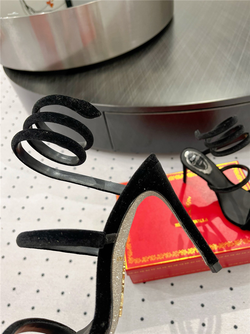 Rene Caovilla Cleo 80 Embellished Satin Sandals Black