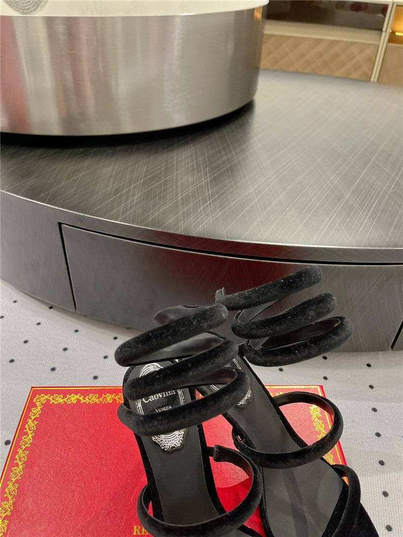 Rene Caovilla Cleo 80 Embellished Satin Sandals Black