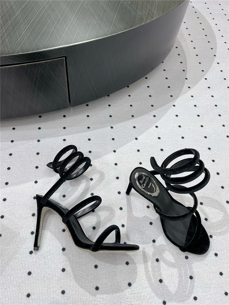 Rene Caovilla Cleo 80 Embellished Satin Sandals Black