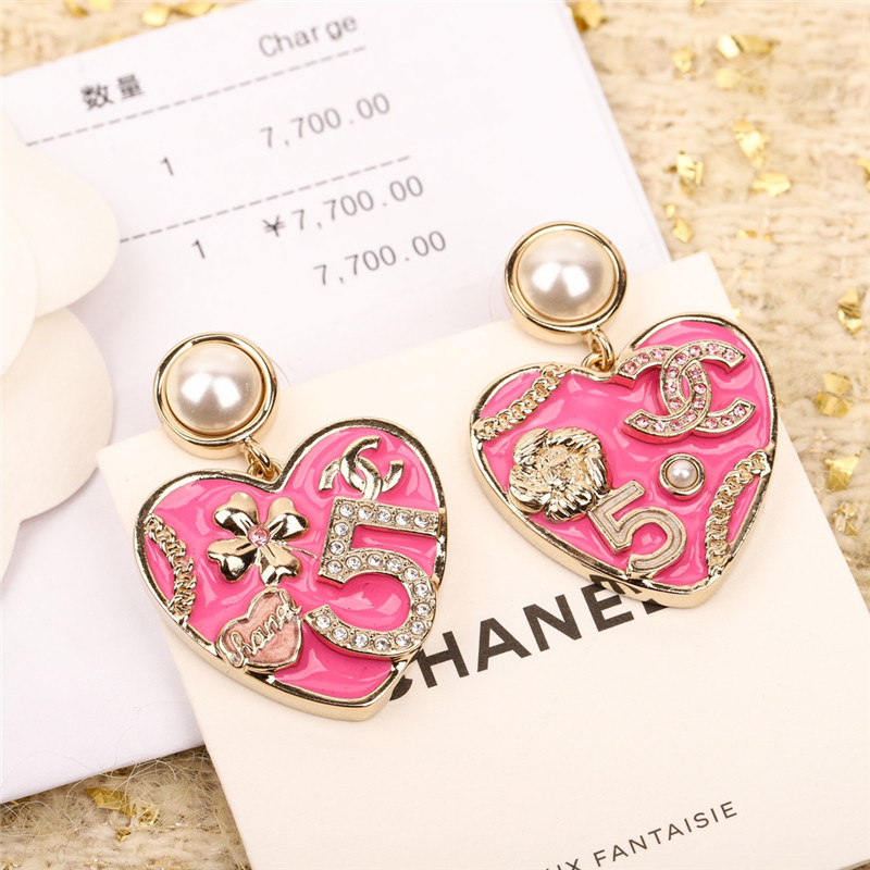 Chanel white bead love heart earrings