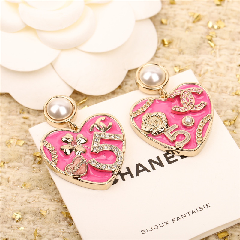 Chanel white bead love heart earrings