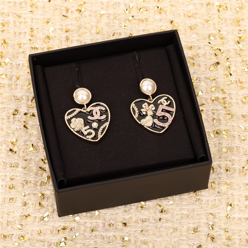 Chanel white bead love heart earrings