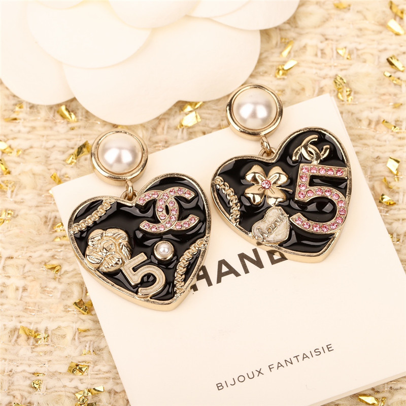 Chanel white bead love heart earrings