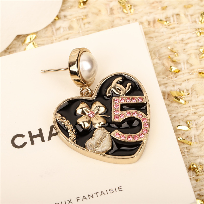 Chanel white bead love heart earrings