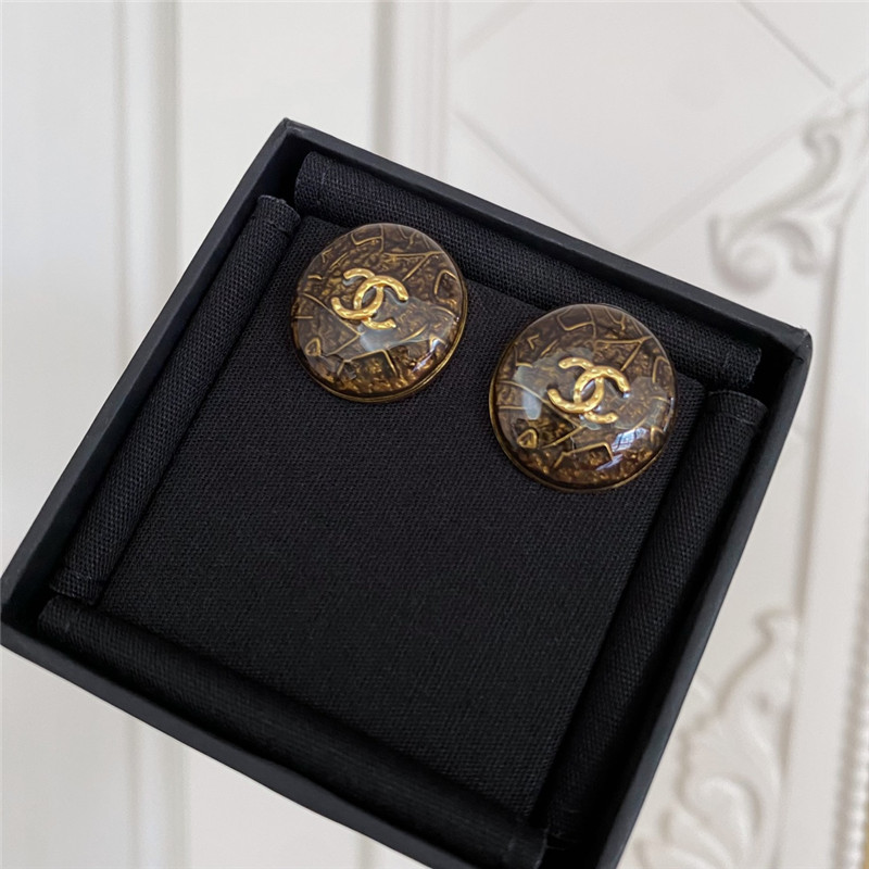 Ch**el round semi-transparent enamel earrings