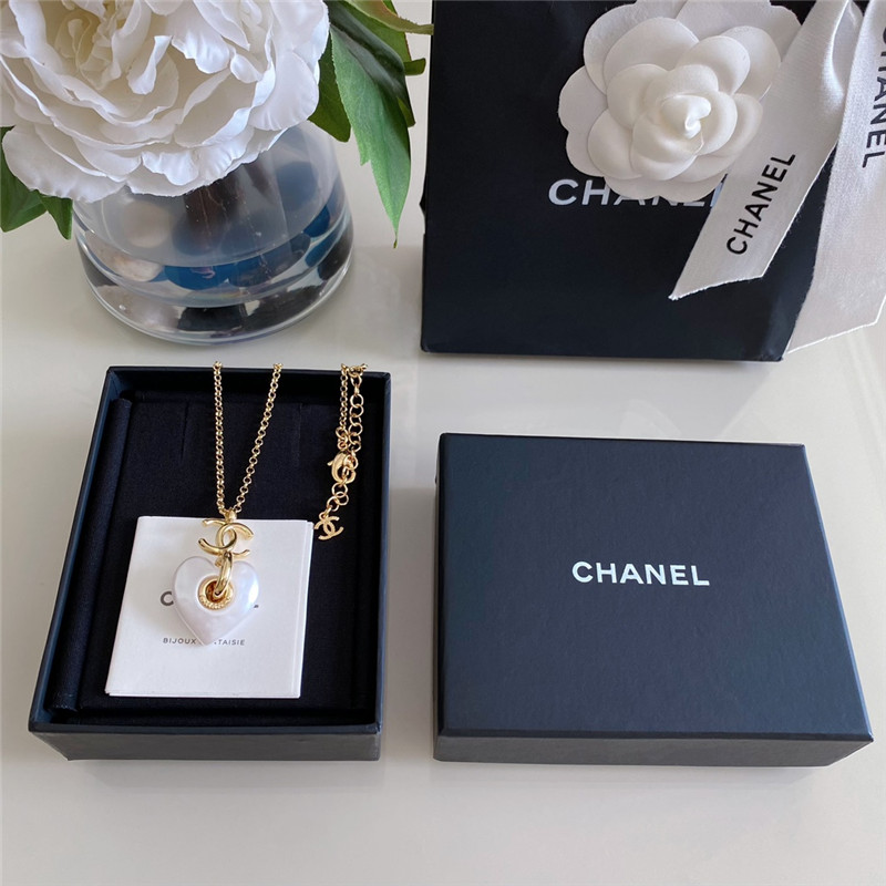 Chanel gold double c white love necklace
