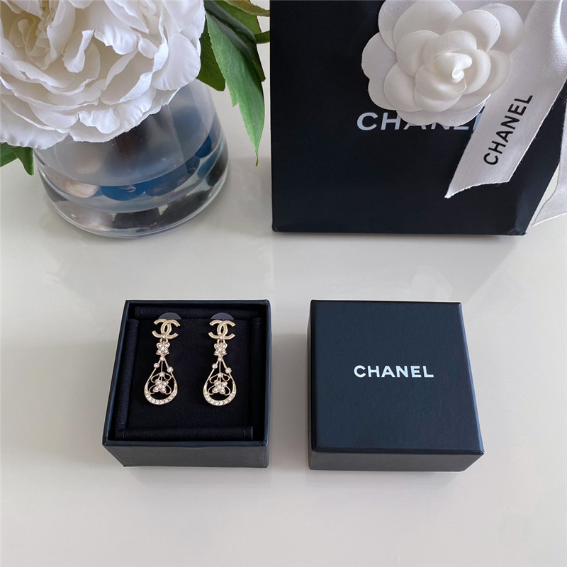 Chanel double c hollow water drop flower earrings