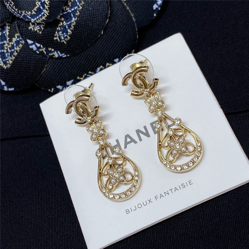 Ch**el double c hollow water drop flower earrings